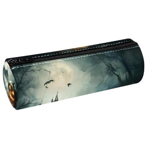 VAPOKF Spooky Halloween Castle Pumpkin Leather Barrel Pen Case Coin Purse Cosmetic Makeup Bag for Student Stationery School Office Storage VAPOKF Spooky Halloween Castle Pumpkin Leather Barrel Pen Case Coin Purse Cosmetic Makeup Bag for Student Stationery School Office Storage von VAPOKF