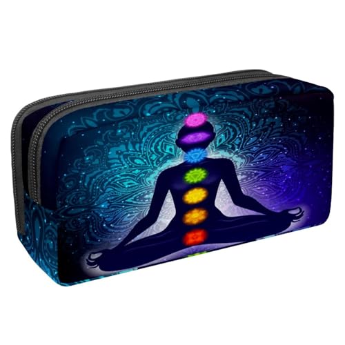 VAPOKF Stiftetasche, Federmäppchen, Schüler-Schreibwaren-Tasche für Teenager, Jungen, Mädchen, Schul- und Bürobedarf – Chakra-Frau in Lotus, multi, 2.3x8.2x3.9in/6x21x10cm, Taschen-Organizer von VAPOKF