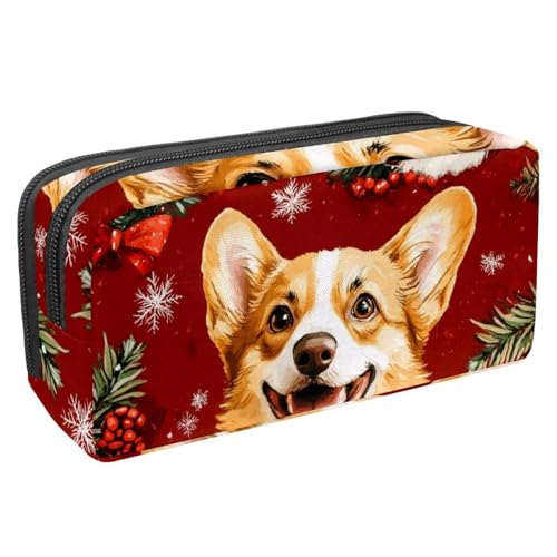 VAPOKF Stiftetasche, Federmäppchen, Schüler-Schreibwaren-Tasche für Teenager, Jungen, Mädchen, Schul- und Bürobedarf – Weihnachts-Korgi-Kiefernblatt-Beere, multi, 2.3x8.2x3.9in/6x21x10cm, von VAPOKF