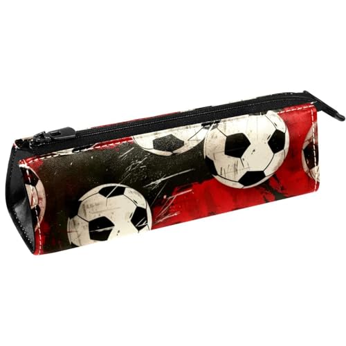 VAPOKF Stiftetasche, Motiv: Soccers on Grunge, Schreibwarenbeutel, Kosmetiktasche, kompakte Reißverschlusstasche, Schwarz / Rot von VAPOKF