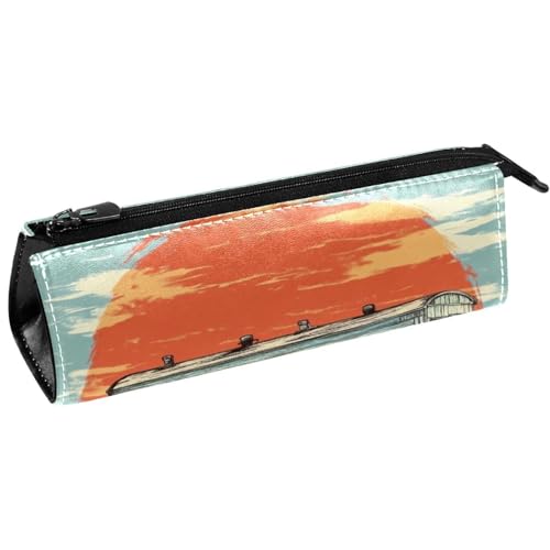 VAPOKF Stiftetasche im Retro-Stil mit Eisenbahn, Schreibwaren-Tasche, Kosmetiktasche, kompakte Reißverschlusstasche von VAPOKF