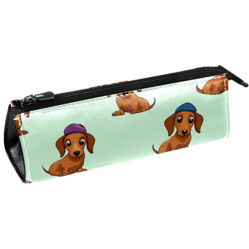 VAPOKF Stiftetasche mit Dackel-Welpe in Hüten, Schreibwaren-Tasche, Kosmetiktasche, kompakte Reißverschlusstasche von VAPOKF