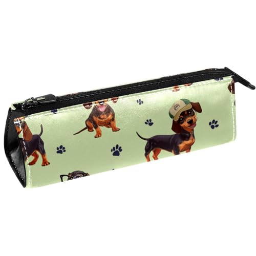 VAPOKF Stiftetasche mit Dackel mit Brille, Hüte, Schreibwarenbeutel, Kosmetiktasche, kompakte Reißverschlusstasche von VAPOKF