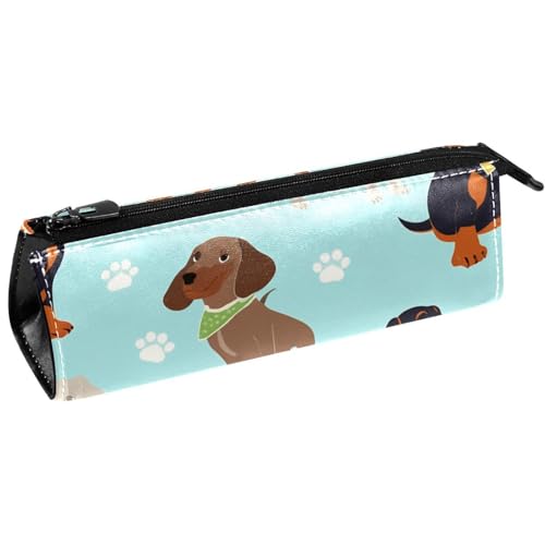 VAPOKF Stiftetasche mit Dackel mit Lätzchen, Schal, Schreibwaren-Tasche, Kosmetiktasche, kompakte Reißverschlusstasche von VAPOKF