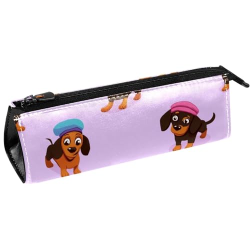 VAPOKF Stiftetasche mit Dackel und Baskenmütze, Schreibwaren-Tasche, Kosmetiktasche, kompakte Reißverschlusstasche von VAPOKF