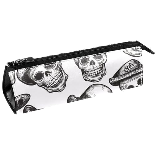 VAPOKF Stiftetasche mit Totenköpfen und Hut, Schreibwaren-Tasche, Kosmetiktasche, kompakte Reißverschlusstasche von VAPOKF