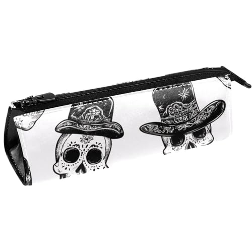 VAPOKF Stiftetasche mit Totenkopf und schwarzem Hut, Schreibwaren-Tasche, Kosmetiktasche, kompakte Reißverschlusstasche von VAPOKF