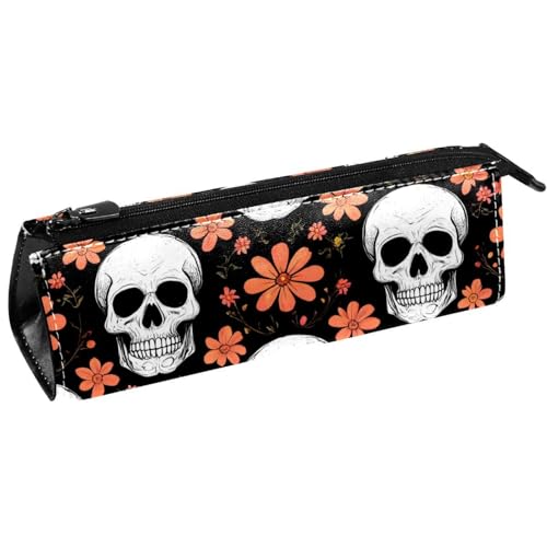 VAPOKF Stiftetasche mit Totenkopfmotiv und Blumenmuster, Schreibwarenbeutel, Kosmetiktasche, kompakte Reißverschlusstasche von VAPOKF