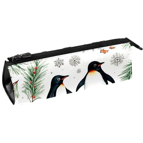 VAPOKF Stiftetasche mit Weihnachts-Pinguin-Schneeflocken, Schreibwaren-Tasche, Kosmetiktasche, kompakte Reißverschlusstasche von VAPOKF