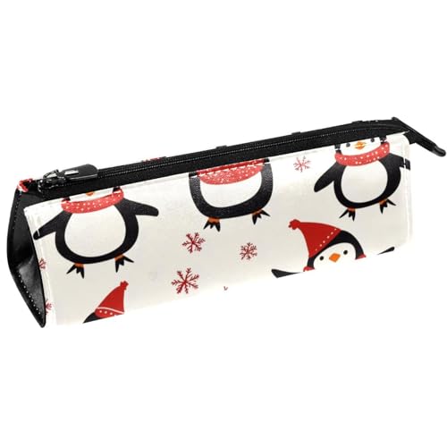 VAPOKF Stiftetasche mit Weihnachts-Pinguinen, Schneeflocken, Schreibwaren-Tasche, Kosmetiktasche, kompakte Reißverschlusstasche von VAPOKF