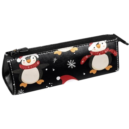 VAPOKF Stiftetasche mit Weihnachtsmannmütze, roter Schal, Pinguine, Schreibwaren-Tasche, Kosmetiktasche, kompakte Reißverschlusstasche von VAPOKF