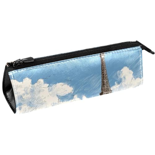 VAPOKF Stiftetasche mit blauem Himmel, Motiv: Eiffelturm, Fluss, Seine, Schreibwaren-Tasche, Kosmetiktasche, kompakte Reißverschlusstasche von VAPOKF