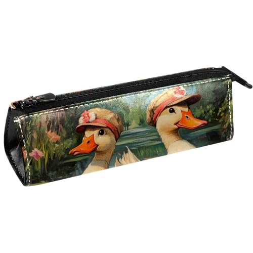 VAPOKF Stiftetasche mit weißen Enten und Hüten, Schreibwarenbeutel, Kosmetiktasche, kompakte Reißverschlusstasche von VAPOKF