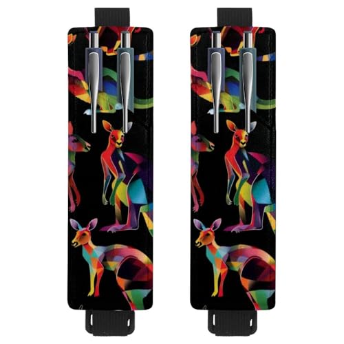 VAPOKF Stifthalter für Notebook, PU-Leder, Stifthalter, Stifteetui für Hardcover-Zeitschriften, Bücher, Planer, Ordner, Tablets, 2 Stück, buntes Australien-Känguru von VAPOKF