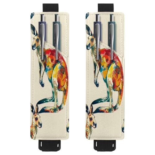 VAPOKF Stifthalter für Notebook, PU-Leder, Stifthalter, Stifteetui für Hardcover-Zeitschriften, Bücher, Planer, Ordner, Tablets, 2 Stück, mehrfarbiges Känguru von VAPOKF
