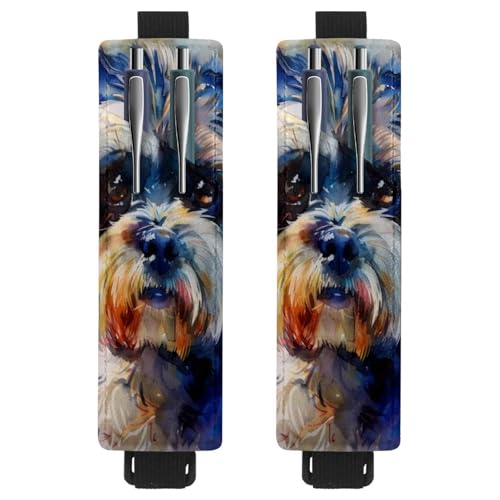 VAPOKF Stifthalter für Notizbuch, PU-Leder, Stifthalter, Stifteetui für Hardcover-Zeitschriften, Bücher, Planer, Ordner, Tablets, 2 Stück, Aquarell-Shih Tzu von VAPOKF