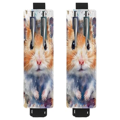 VAPOKF Stifthalter für Notizbuch, PU-Leder, Stifthalter, Stifteetui für Hardcover-Zeitschriften, Bücher, Planer, Ordner, Tablets, 2 Stück – Aquarell-Hamsterfett von VAPOKF