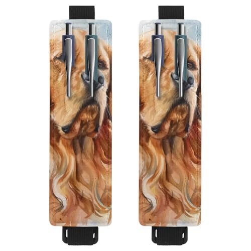 VAPOKF Stifthalter für Notizbuch, PU-Leder, Stifthalter, Stifteetui für Hardcover-Zeitschriften, Bücher, Planer, Ordner, Tablets, 2 Stück – Aquarell-Labrador von VAPOKF