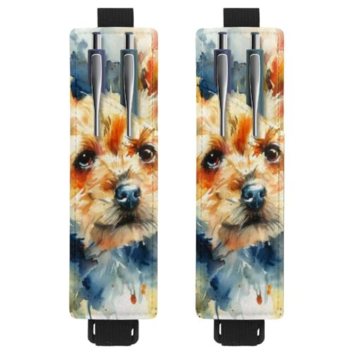 VAPOKF Stifthalter für Notizbuch, verstellbar, elastisches Band, Stifthalter, Stifteetui für Hardcover-Zeitschriften, Bücher, Planer, Ordner, Tablets – Aquarell-Yorkshire Terries von VAPOKF