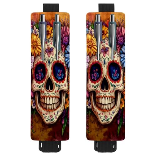 VAPOKF Stifthalter für Notizbuch, verstellbar, elastisches Band, Stifthalter, Stifteetui für Hardcover-Zeitschriften, Bücher, Planer, Ordner, Tablets – Totenkopf mit bunten Gänseblümchen, 2 Stück VAPOKF Stifthalter für Notizbuch, verstellbar, elastisches Band, Stifthalter, Stifteetui für Hardcover-Zeitschriften, Bücher, Planer, Ordner, Tablets – Totenkopf mit bunten Gänseblümchen, 2 Stück von VAPOKF