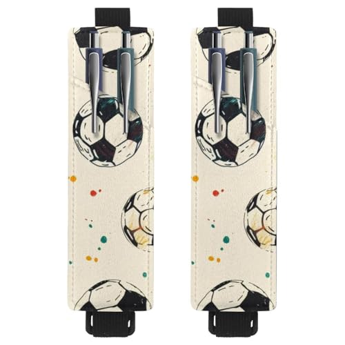 VAPOKF Stifthalter für Notizbücher, verstellbar, elastisches Band, Stifthalter, Stifteetui für Hardcover-Zeitschriften, Bücher, Planer, Ordner, Tablets, 2 Stück – bunter Fußball von VAPOKF