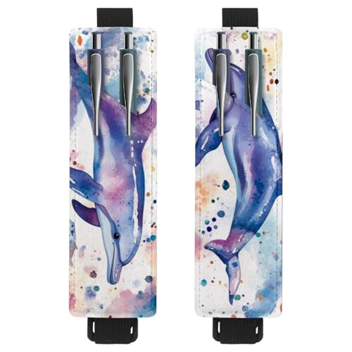 VAPOKF Stifthalter für Notizbücher, verstellbar, elastisches Band, Stifthalter, Stifteetui für Hardcover-Zeitschriften, Bücher, Planer, Ordner, Tablets – Aquarell-Delfine, 2 Stück von VAPOKF