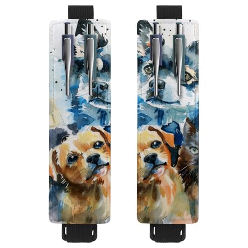 VAPOKF Stifthalter für Notizbücher, verstellbar, elastisches Band, Stifthalter, Stifteetui für Hardcover-Zeitschriften, Bücher, Planer, Ordner, Tablets – Aquarell-Hunde und Katzen, 2 Stück von VAPOKF