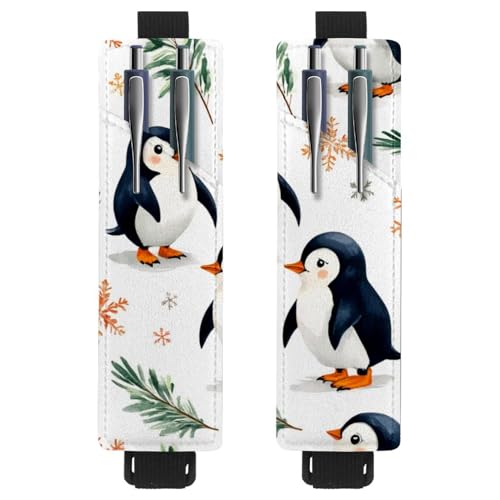 VAPOKF Stifthalter für Notizbücher, verstellbar, elastisches Band, Stifthalter, Stifteetui für Hardcover-Zeitschriften, Bücher, Planer, Ordner, Tablets – Aquarell-Pinguine, 2 Stück von VAPOKF
