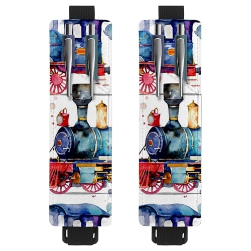 VAPOKF Stifthalter für Notizbücher, verstellbar, elastisches Band, Stifthalter, Stifteetui für Hardcover-Zeitschriften, Bücher, Planer, Ordner, Tablets – Aquarell-Retro-Zug, 2 Stück von VAPOKF