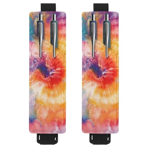 VAPOKF Stifthalter für Notizbücher, verstellbar, elastisches Band, Stifthalter aus PU-Leder, Stifteetui für Hardcover-Zeitschriften, Bücher, Planer, Ordner, Tablets, Aquarell-Batikfärbung, 2 Stück von VAPOKF