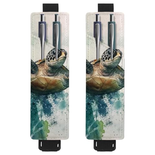 VAPOKF Stifthalter für Notizbücher, verstellbar, elastisches Band, Stifthalter aus PU-Leder, Stifteetui für Hardcover-Zeitschriften, Bücher, Planer, Ordner, Tablets – Wasserfarben, Meeresschildkröte von VAPOKF
