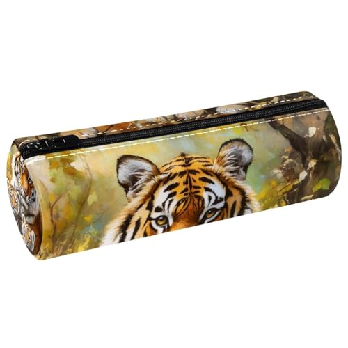 VAPOKF Tiger Mom and Baby Cubs Leather Barrel Pen Pencil Case Coin Purse Cosmetic Makeup Bag for Student Stationery School Office Storage VAPOKF Tiger Mom and Baby Cubs Leather Barrel Pen Pencil Case Coin Purse Cosmetic Makeup Bag for Student Stationery School Office Storage von VAPOKF