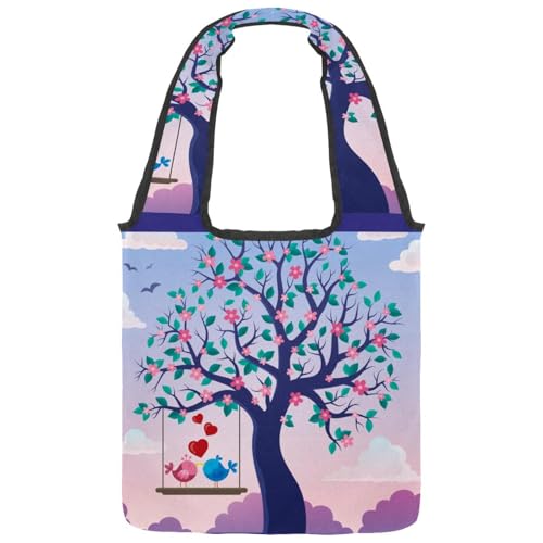 VAPOKF Tree with Happy Birds Canvas Tote Bags, Women's Shoulder Handbags, Large Reusable Carry Bag Shoulder Bag for School Work Office Travel Shopping Casual VAPOKF Tree with Happy Birds Canvas Tote Bags, Women's Shoulder Handbags, Large Reusable Carry Bag Shoulder Bag for School Work Office Travel Shopping Casual von VAPOKF