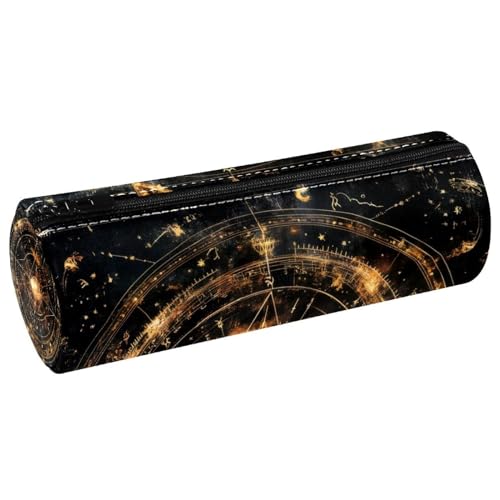 VAPOKF Vintage Bill Cipher Wheel Zodiac Leather Barrel Pen Pencil Case Coin Purse Cosmetic Makeup Bag for Student Stationery School Office Storage von VAPOKF