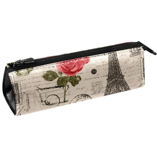 VAPOKF Vintage Paris Tower Roses Postkarte Stiftetasche Schreibwarenbeutel Bleistifttasche Kosmetiktasche Kompakte Reißverschlusstasche von VAPOKF