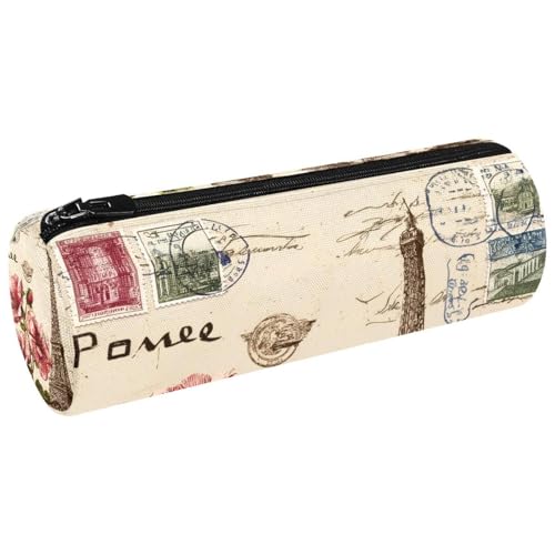VAPOKF Vintage Postkarte Paris Tower Blumen Stifteetui Münzbörse Kosmetiktasche Make-up Tasche für Studenten Schreibwaren Schule Büro Aufbewahrung von VAPOKF
