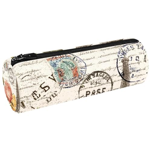 VAPOKF Vintage Postkarte mit Eifferturm Stifteetui Münzgeldbörse Kosmetiktasche Make-up Tasche für Schüler Schreibwaren Schule Büro Aufbewahrung von VAPOKF