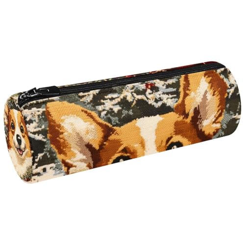 VAPOKF Vintage Weihnachten Corgi Stifteetui Münzbörse Kosmetiktasche Make-up Tasche für Studenten Schreibwaren Schule Büro Aufbewahrung von VAPOKF