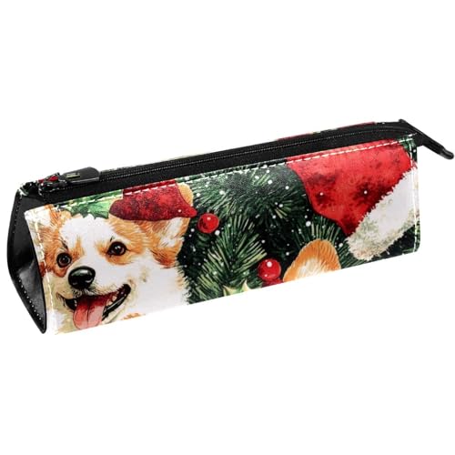 VAPOKF Weihnachtliche Corgi Nikolausmütze, Handschuh, Stiftebeutel, Stiftetasche, Kosmetiktasche, kompakte Reißverschlusstasche von VAPOKF