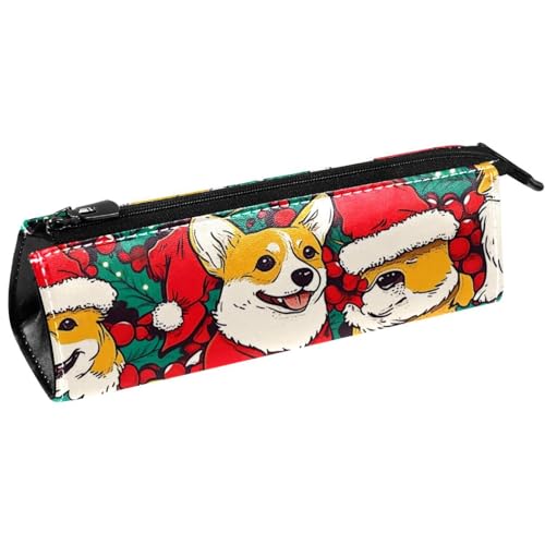 VAPOKF Weihnachts-Corgi-Hunde-Federtasche, Schreibwaren-Tasche, Kosmetiktasche, kompakte Reißverschlusstasche von VAPOKF