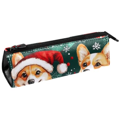 VAPOKF Weihnachts-Corgi-Hunde-Geschenke, Stiftetasche, Schreibwaren-Tasche, Kosmetiktasche, kompakte Reißverschlusstasche von VAPOKF