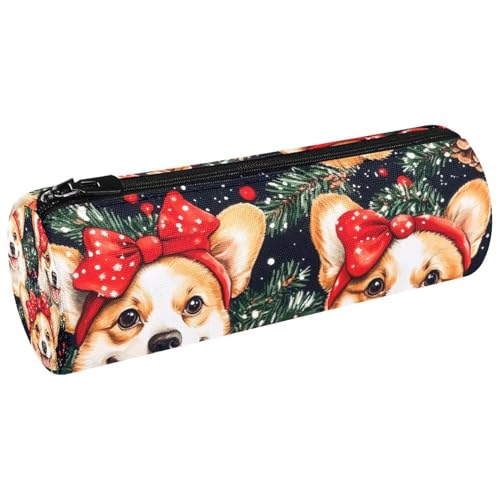 VAPOKF Weihnachts-Corgi mit rotem Haarband, Stifteetui, Münzbörse, Kosmetiktasche, Make-up-Tasche für Studenten, Schreibwaren, Schule, Büro, Aufbewahrung von VAPOKF
