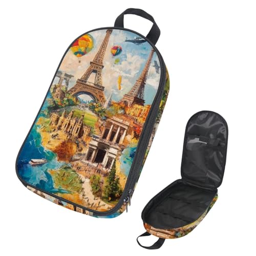 VAPOKF Wolrd Travel Camping Utensils Organizer Bag Travel Building Painting Storage Bag for Cooking Utensil Set, Kitchen Accessories Storage Pouch for Outdoor BBQ, Only Bag von VAPOKF