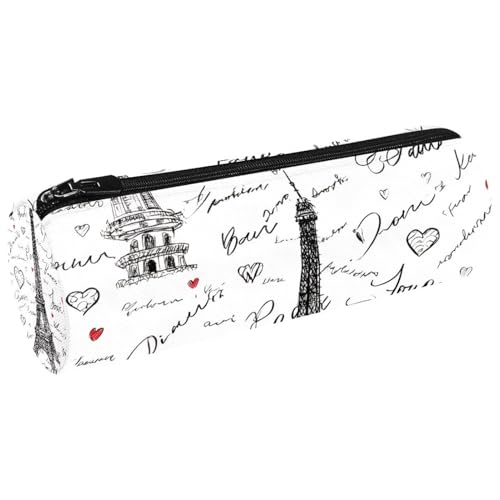 VAPOKF Zeichnung Paris Eifferturm Liebe Herzen Stifteetui Münzbörse Kosmetiktasche für Schüler Schreibwaren Schule Büro Aufbewahrung von VAPOKF