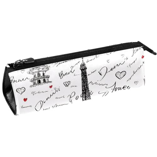 VAPOKF Zeichnung Paris Eifferturm Love Hearts Stiftetasche Schreibwarenbeutel Bleistifttasche Kosmetiktasche Kompakte Reißverschlusstasche von VAPOKF