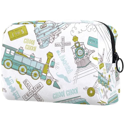 Vinatge Kosmetiktasche für Damen, Dampfzug und Eisenbahn, Reise-Kulturbeutel, groß, Make-up, praktische Tasche, Organizer-Tasche mit Reißverschluss, multi, 18.5x7.5x13cm/7.3x3x5.1in, Kulturbeutel von VAPOKF