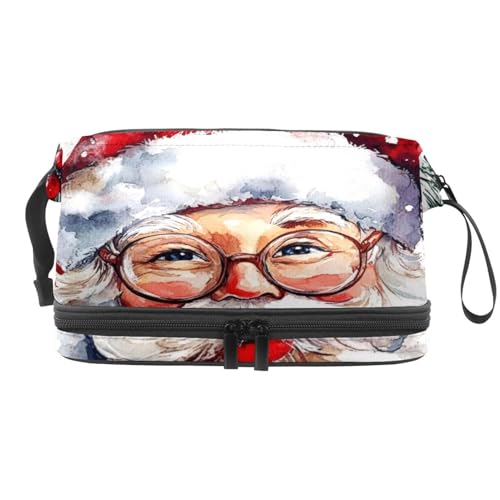 Vintage Weihnachten Weihnachtsmann Doppellagige Kosmetiktasche für Frauen und Mädchen Reise Kulturbeutel Make-up Praktische Tasche Organizer Tasche mit Pinselfach, multi, 27x15x14 cm/10.6x5.9x5.5 in, von VAPOKF