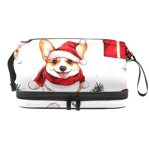 Weihnachts-Kosmetiktasche mit Glockenmotiv, doppellagig, für Damen und Mädchen, Reise-Kulturbeutel, Make-up, praktische Tasche, Organizer, Tasche mit Pinselfach, multi, 27x15x14 cm/10.6x5.9x5.5 in, von VAPOKF