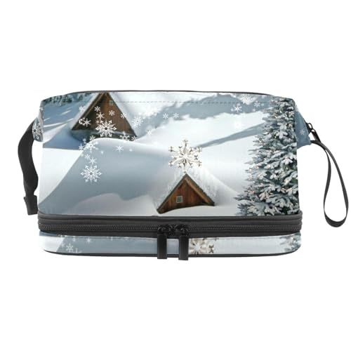 Winter Schneemann Weihnachten Doppellagige Kosmetiktasche für Frauen und Mädchen Reise Kulturbeutel Make-up Praktische Tasche Organizer Tasche mit Pinselfach, multi, 27x15x14 cm/10.6x5.9x5.5 in, von VAPOKF