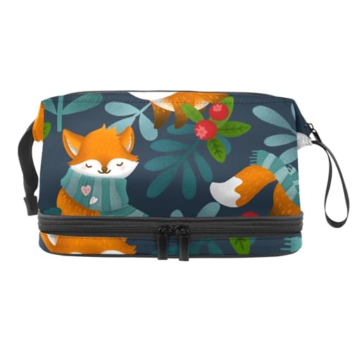 Winterwald Schal Fuchs Doppellagige Kosmetiktasche für Damen und Mädchen, Reise-Kulturbeutel, Make-up, praktische Tasche, Organizer-Tasche mit Pinselfach, multi, 27x15x14 cm/10.6x5.9x5.5 in, von VAPOKF